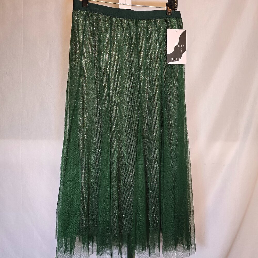 Green Sparkly Mesh Tulle Long Skirt